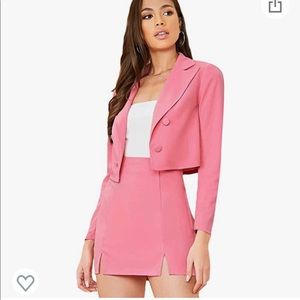 Bubblegum pink mini skirt suit